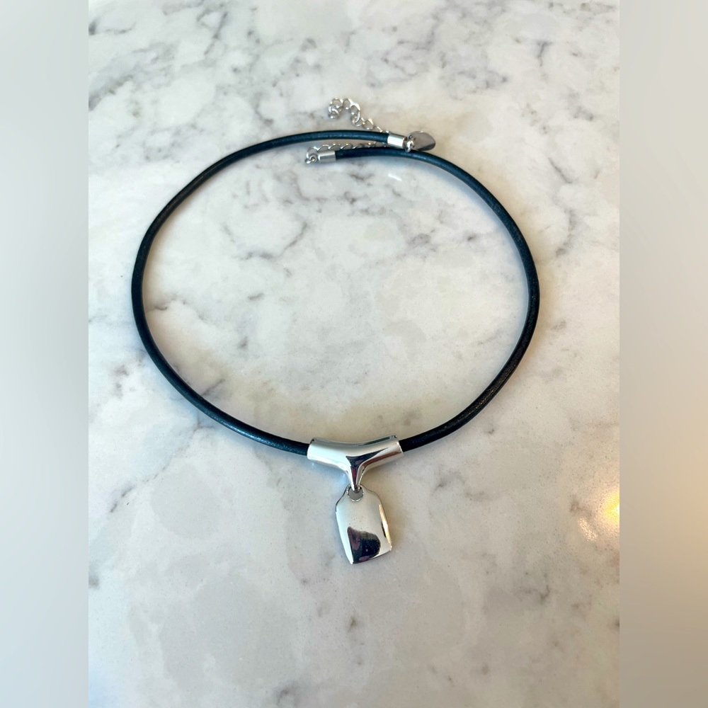 Lia Sophia Black Cord Necklace with silver charm 16-18 inches